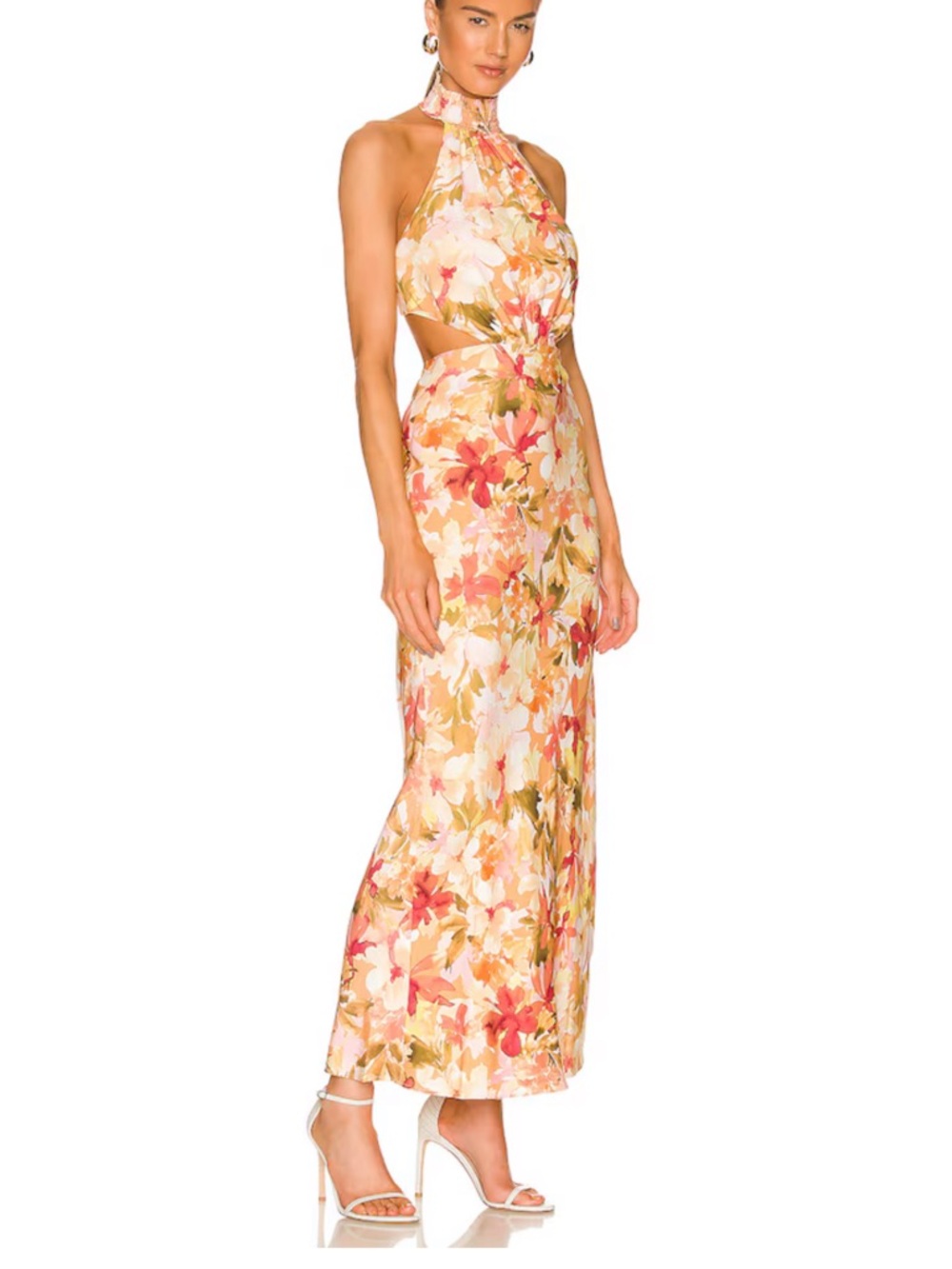 NWT ReVolve Floral Halter Backless Maxi Dress in Peach Pink PROM Wedding Guest
